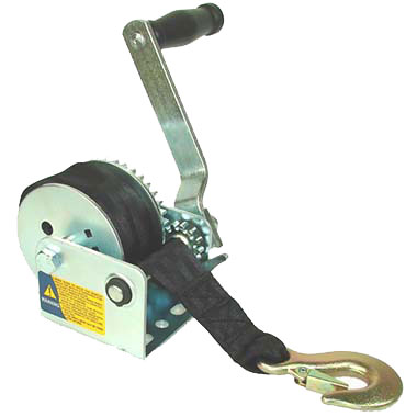 Winch with strap and hook, 250kg working capacity