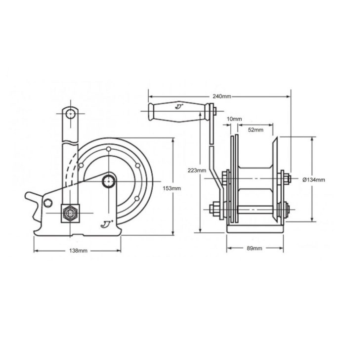 Winch with strap and hook, 320kg working capacity - Image 2