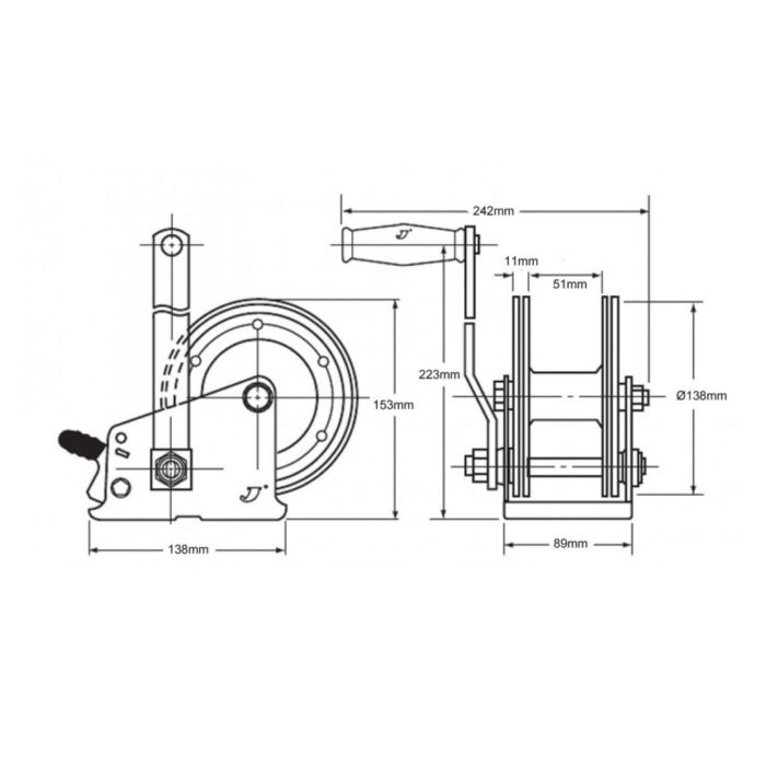 Winch with strap and hook, 500kg working capacity - Image 2
